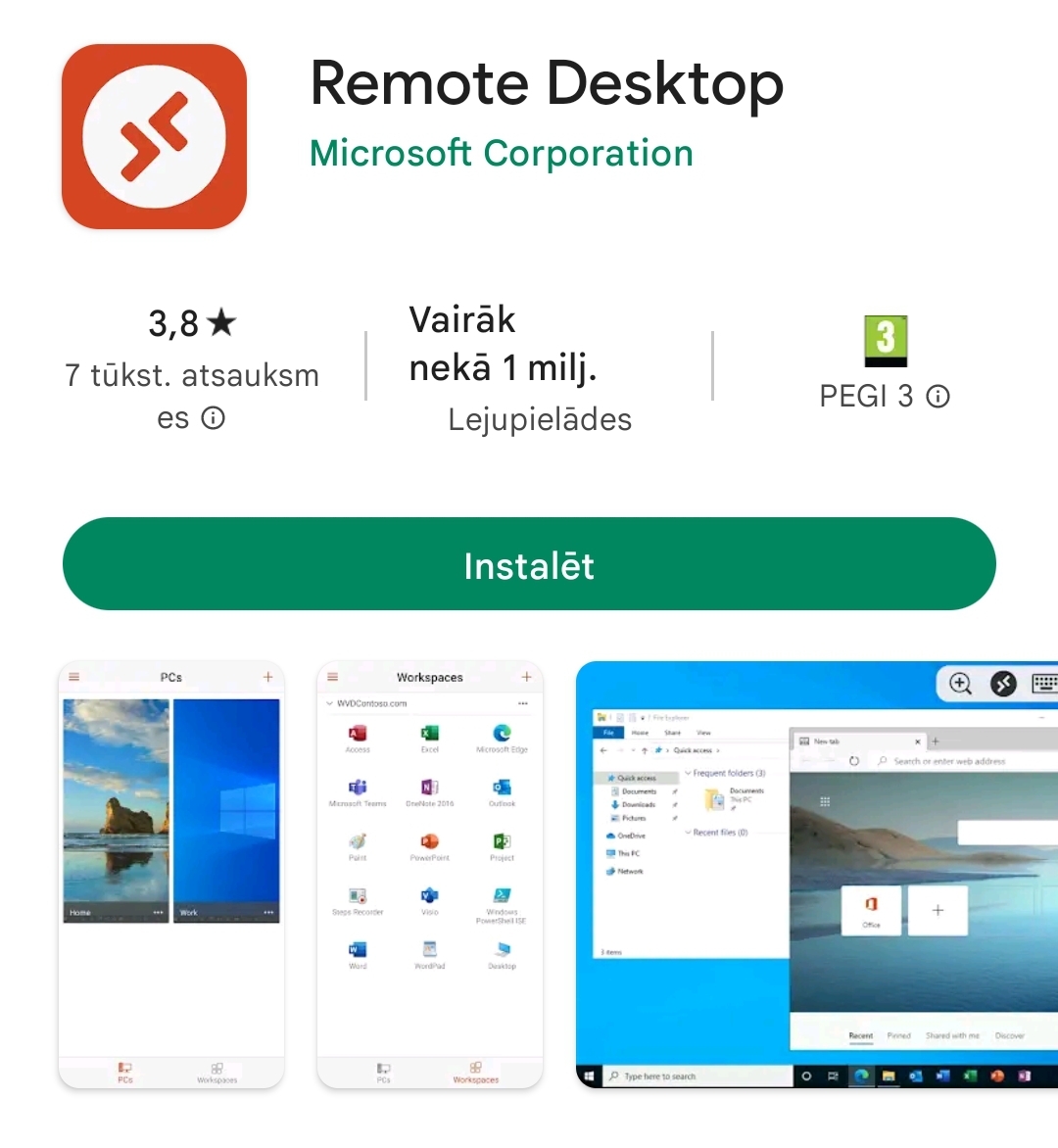 Microsoft attālā darbvirsma Play Store